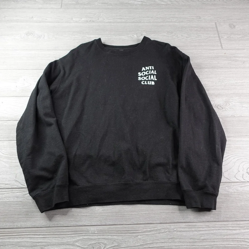 Anti Social Club Sweatshirt Men's Large Black Kkoch Butterfly Blossom ASSC Crew - Picture 2 of 7